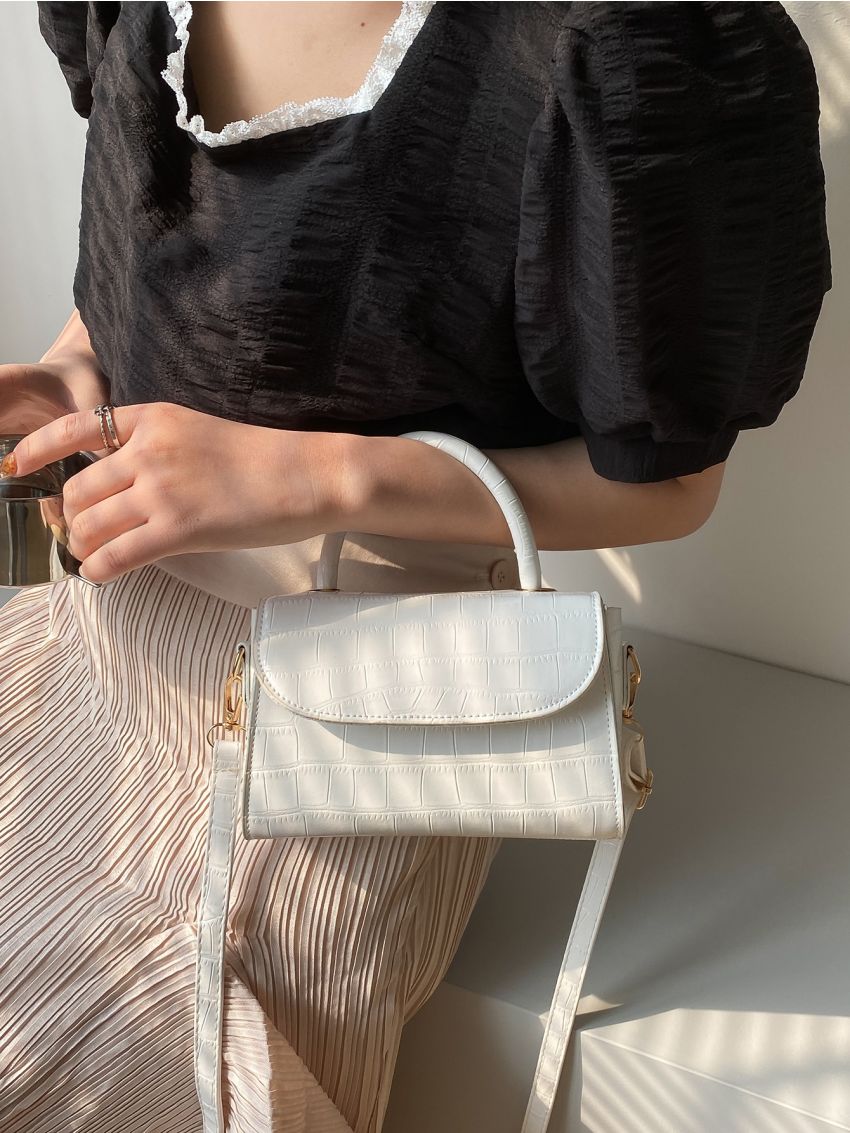 Mini Croc Embossed Top Handle Satchel Bag