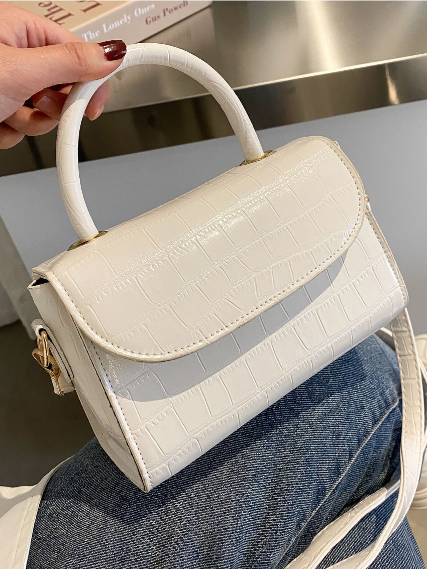 Mini Croc Embossed Top Handle Satchel Bag