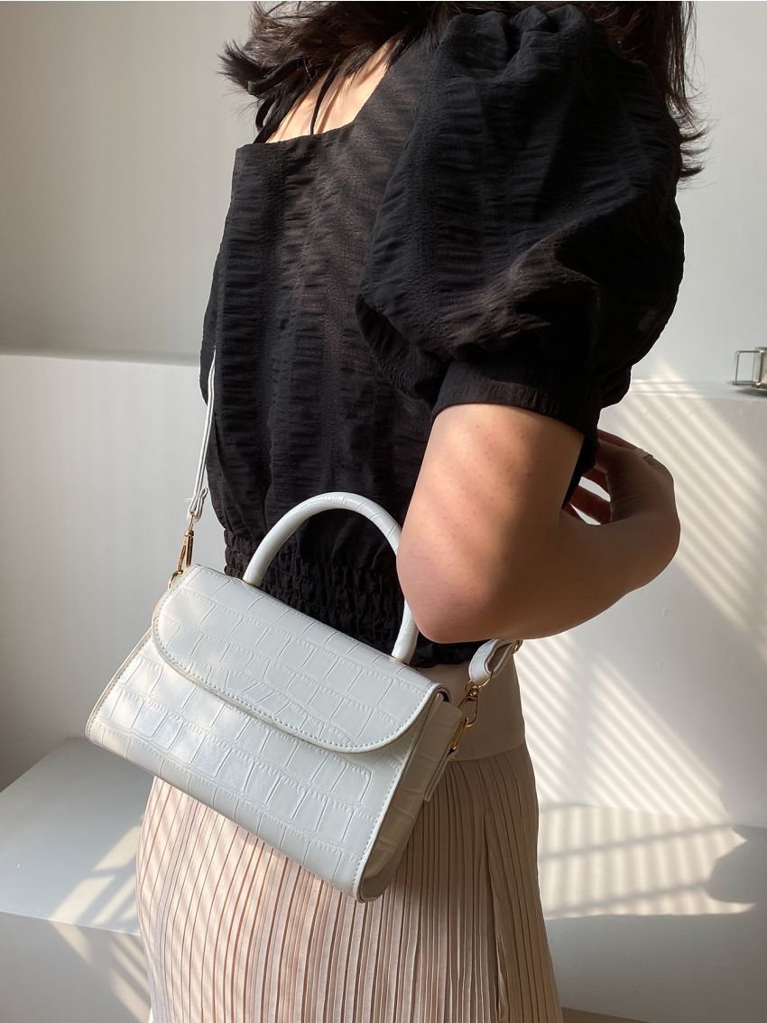 Mini Croc Embossed Top Handle Satchel Bag