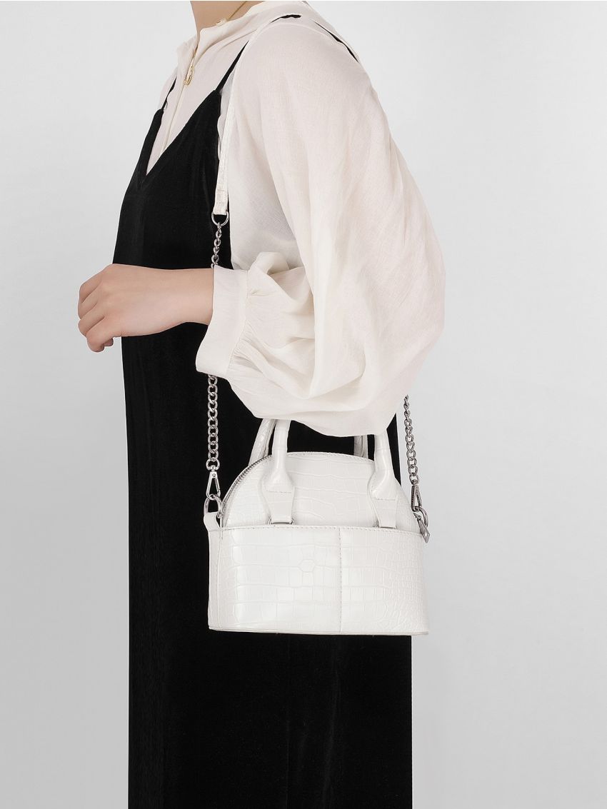 Mini Croc Embossed Satchel Bag