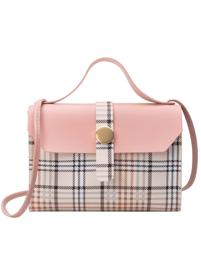 Mini Plaid Pattern Flap Satchel Bag