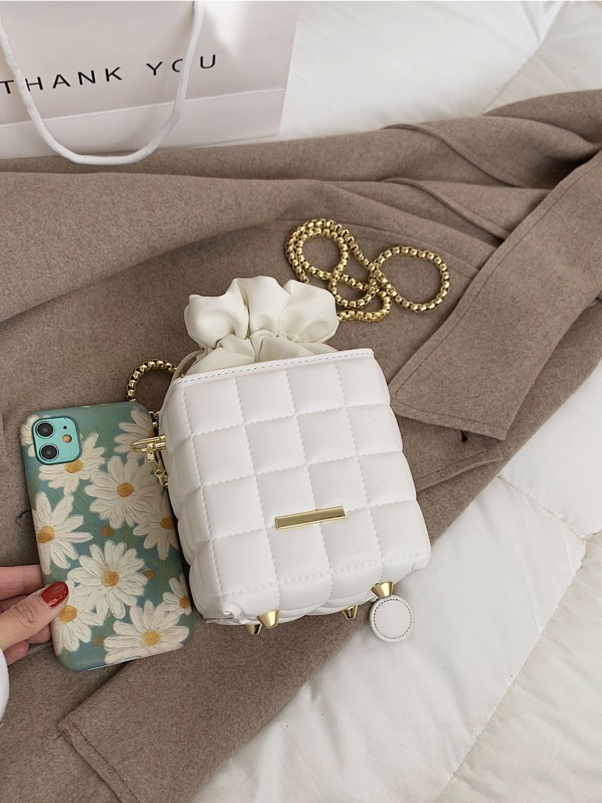 Mini Quilted Drawstring Bucket Bag
