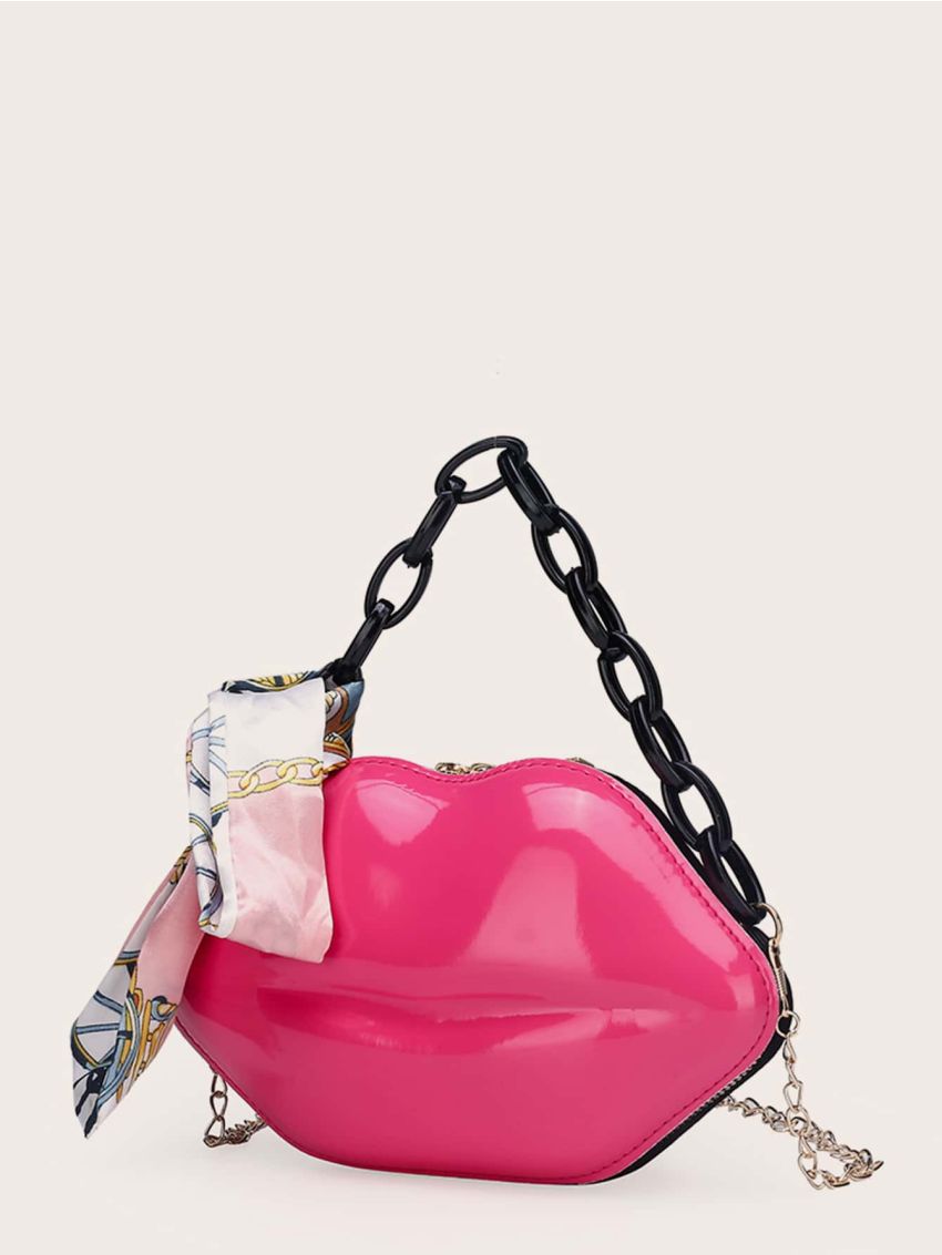 Mini Twilly Scarf Decor Lip Shaped Satchel Bag