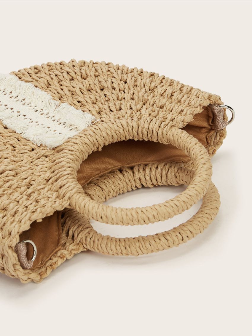 Fringe Decor Straw Satchel Bag