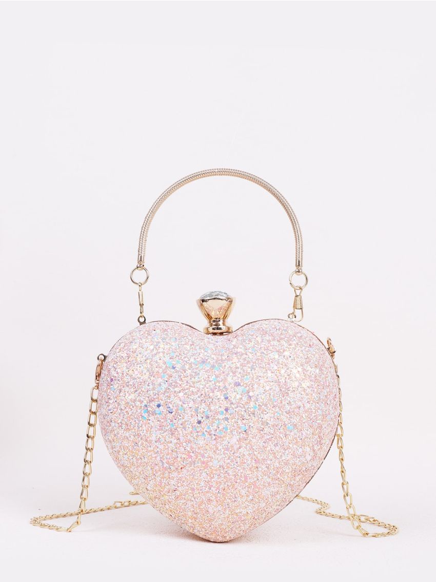 Mini Allover Glitter Decor Heart Design Evening Bag