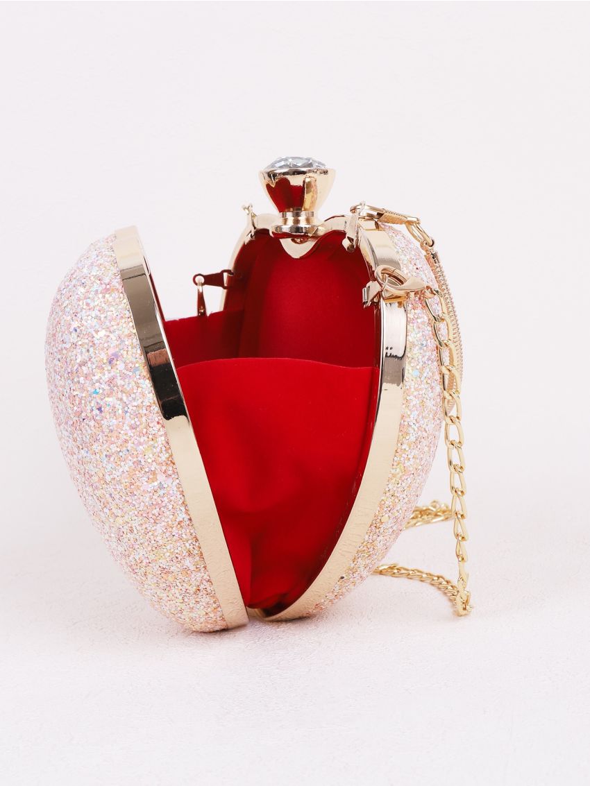 Mini Allover Glitter Decor Heart Design Evening Bag