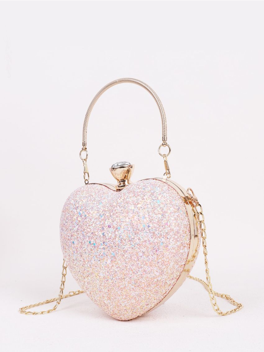 Mini Allover Glitter Decor Heart Design Evening Bag