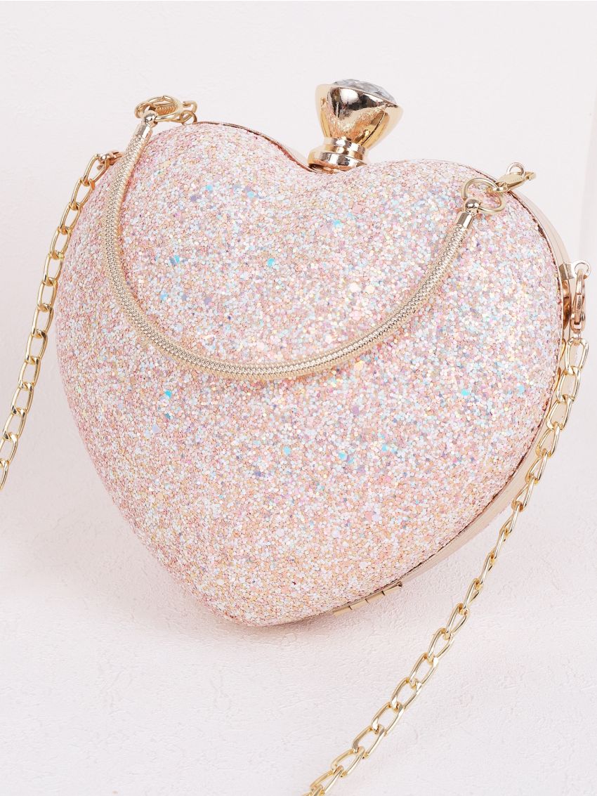 Mini Allover Glitter Decor Heart Design Evening Bag
