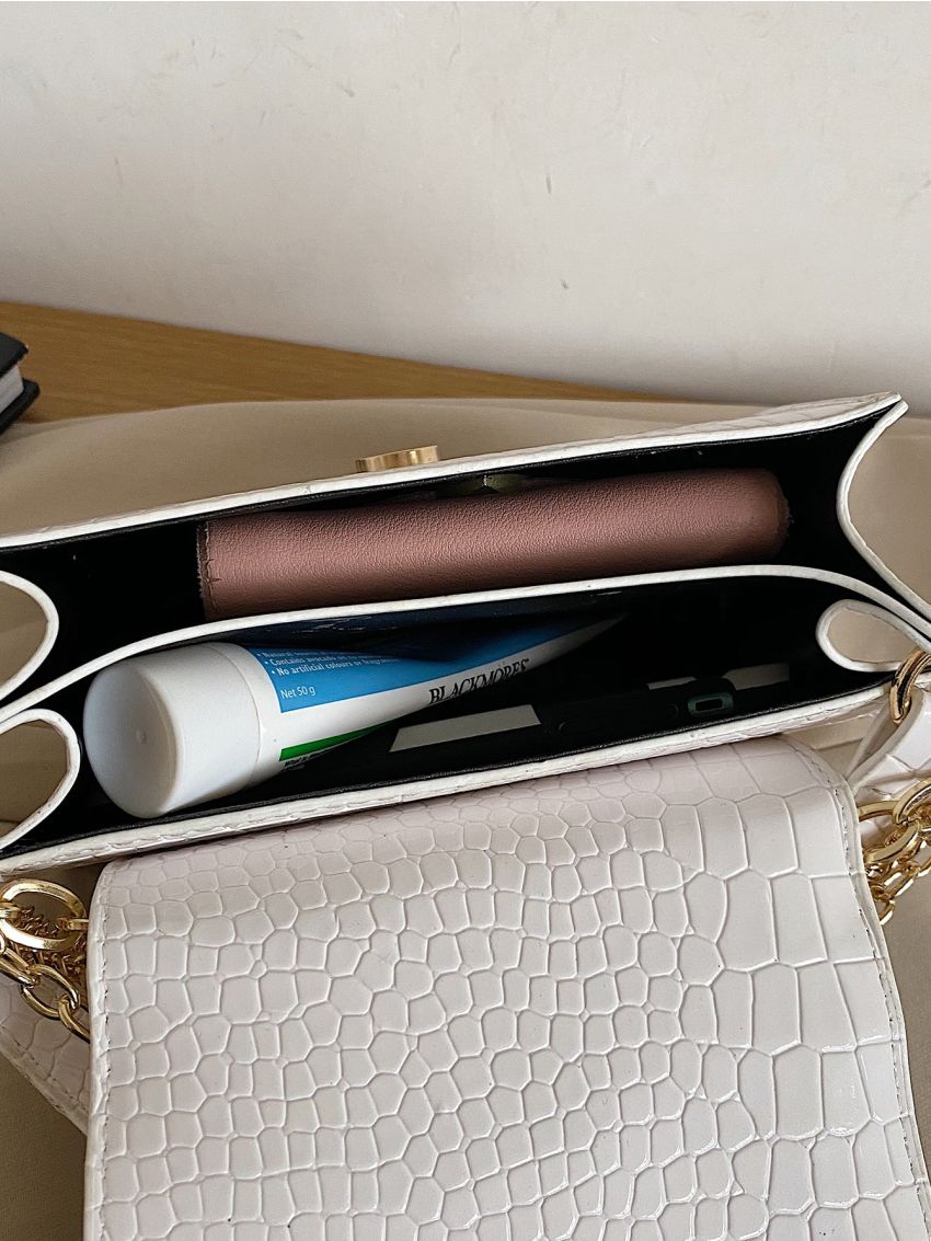 Mini Chain Decor Croc Embossed Crossbody Bag