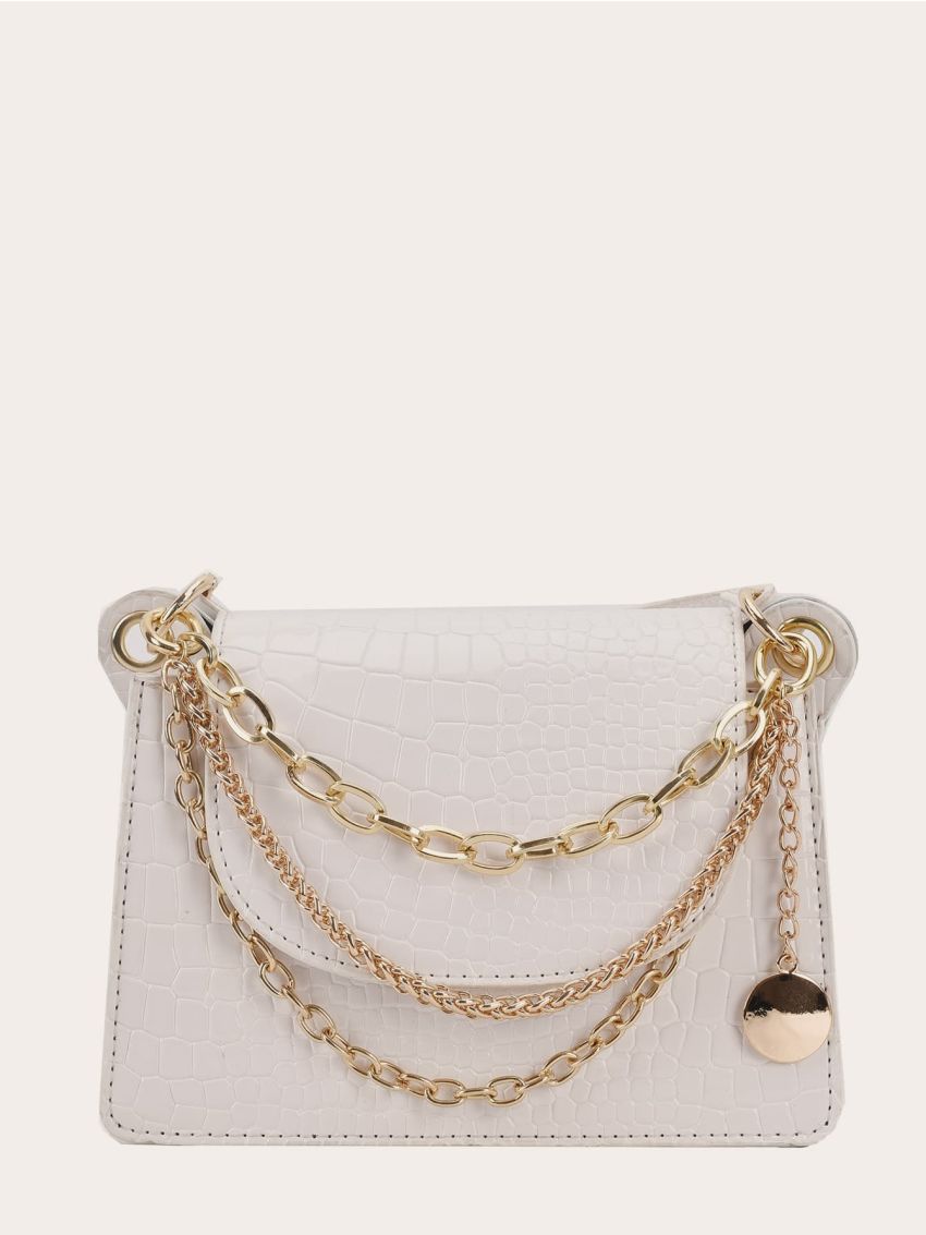 Mini Chain Decor Croc Embossed Crossbody Bag