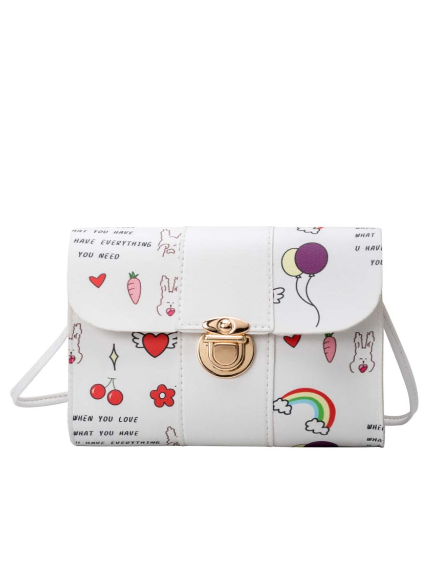 Mini Cartoon Graphic Push Lock Crossbody Bag