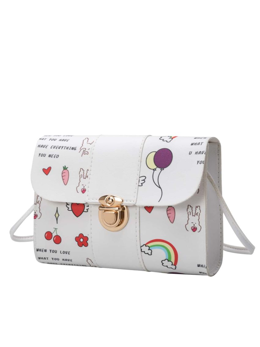 Mini Cartoon Graphic Push Lock Crossbody Bag