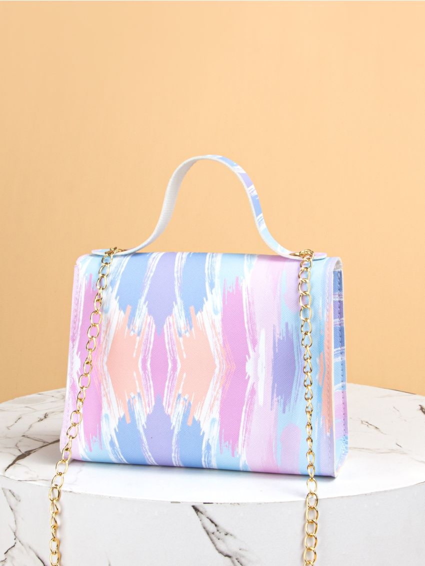 Color Block Flap Chain Bag