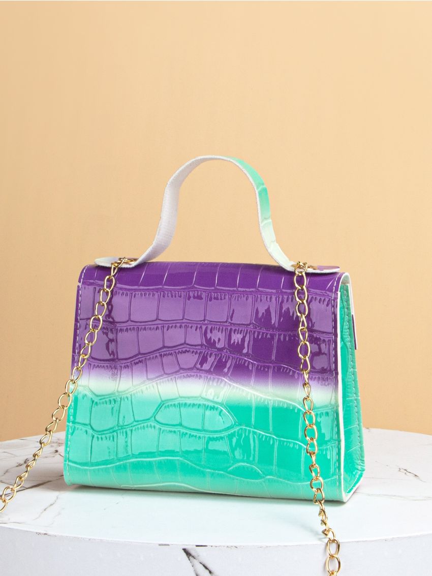 Croc Embossed Twist Lock Satchel Bag