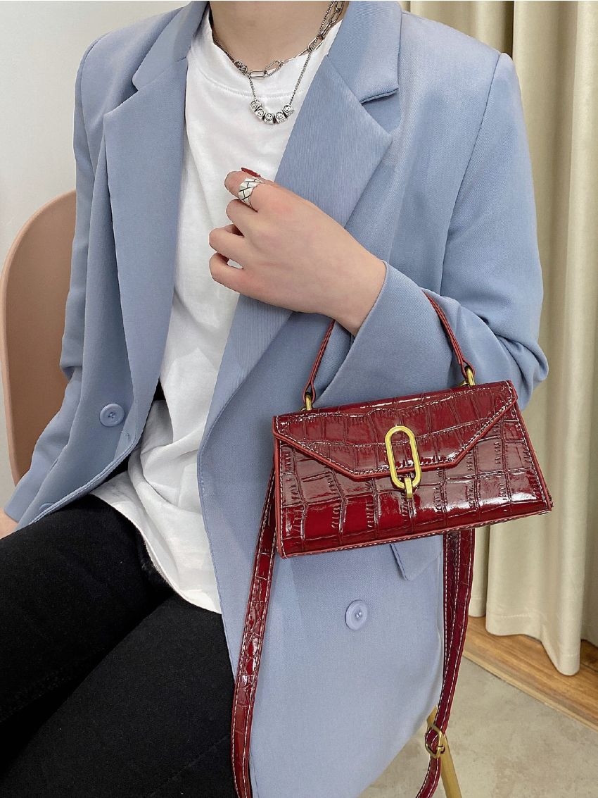 Mini Croc Embossed Top Handle Satchel Bag