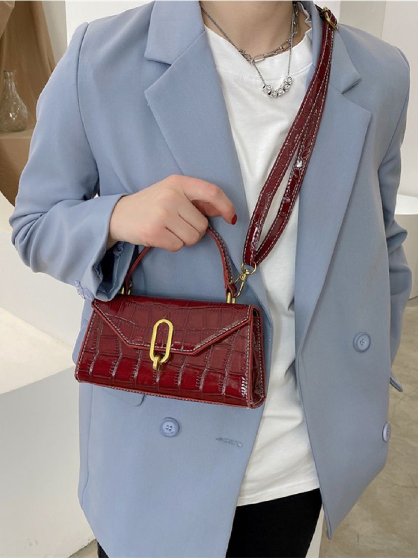 Mini Croc Embossed Top Handle Satchel Bag