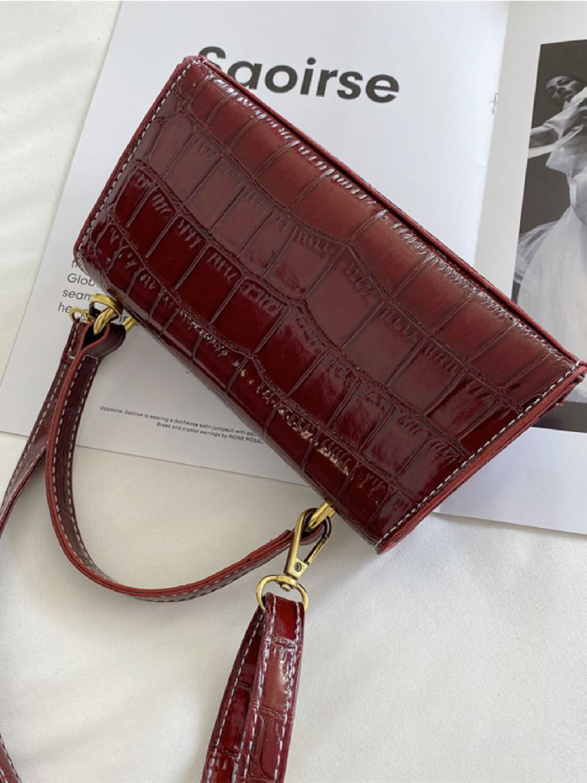 Mini Croc Embossed Top Handle Satchel Bag