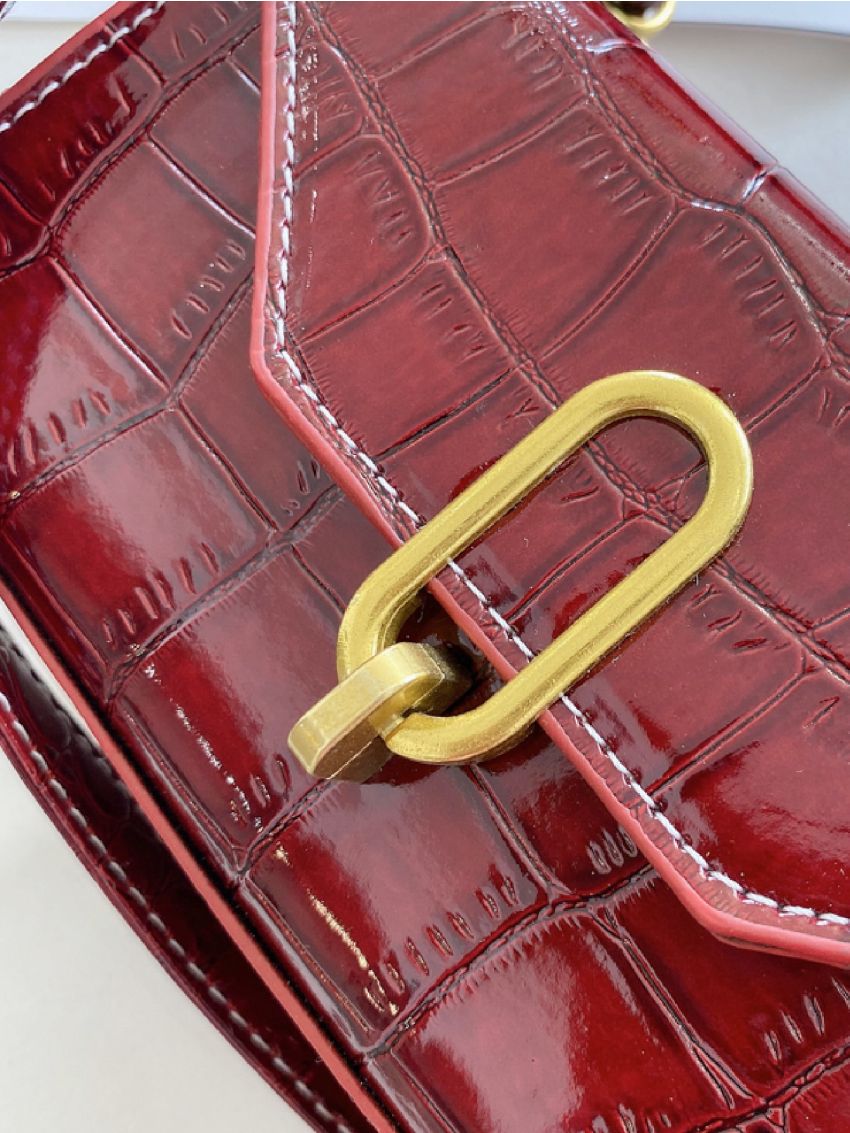 Mini Croc Embossed Top Handle Satchel Bag