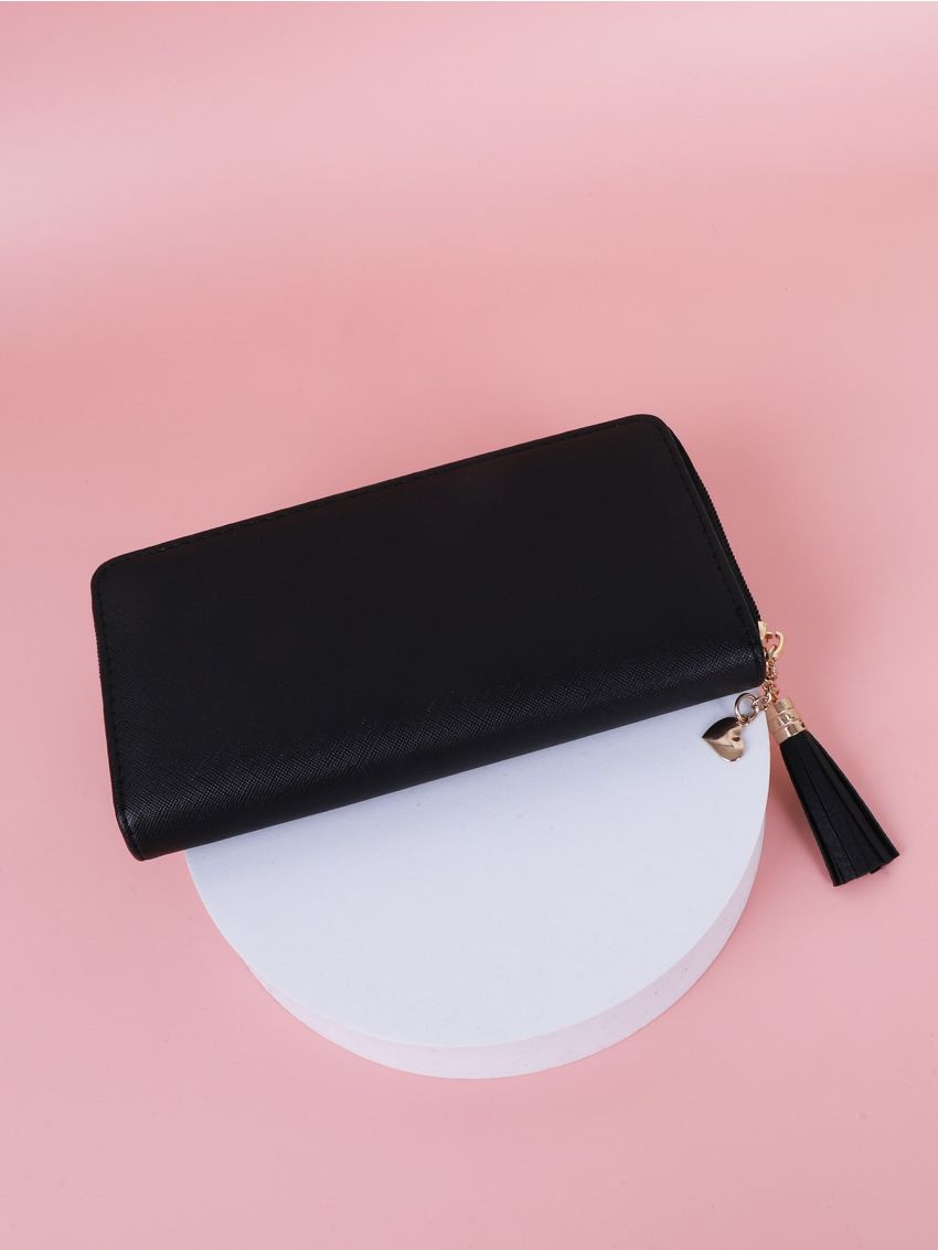 Tassel Decor Zipper Around Purse