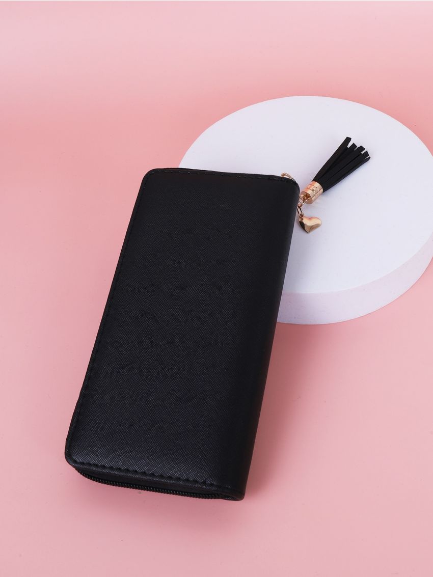 Tassel Decor Zipper Around Purse