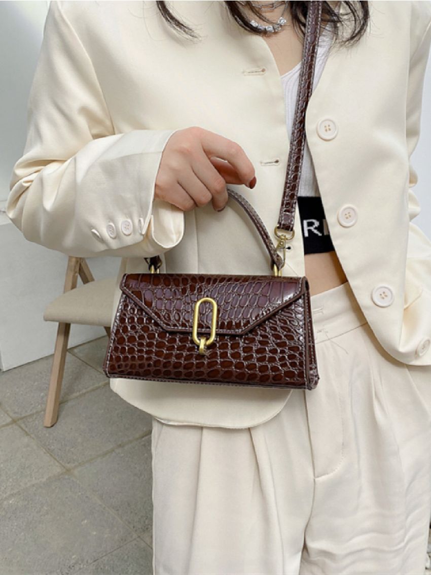 Mini Croc Embossed Top Handle Satchel Bag