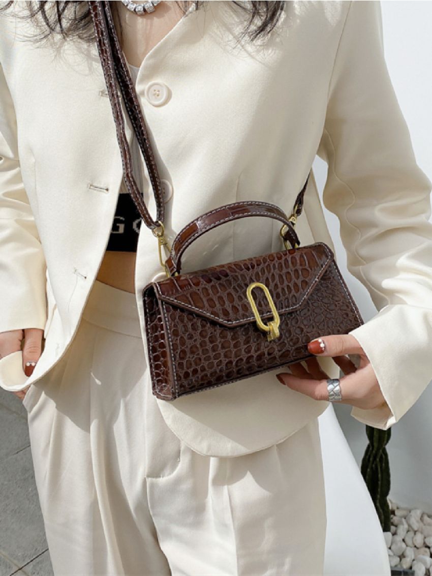 Mini Croc Embossed Top Handle Satchel Bag