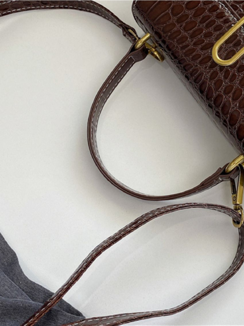 Mini Croc Embossed Top Handle Satchel Bag