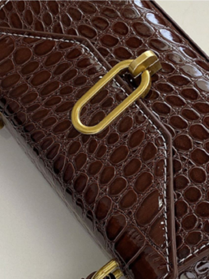 Mini Croc Embossed Top Handle Satchel Bag