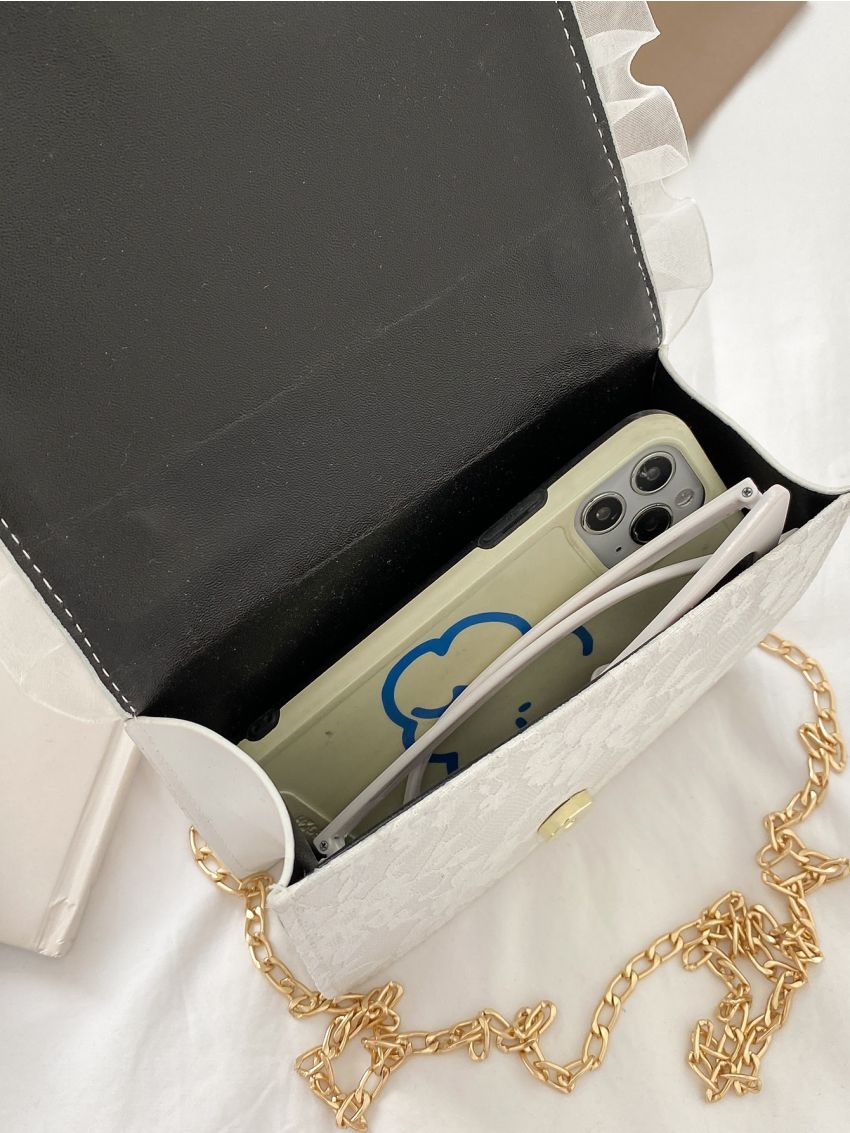 Mini Faux Pearl Beaded Flap Chain Bag