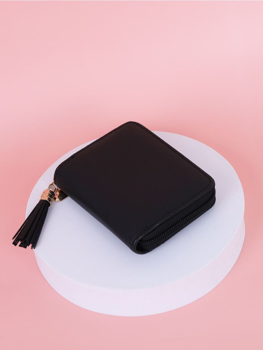 Tassel Decor Zipper Around Purse