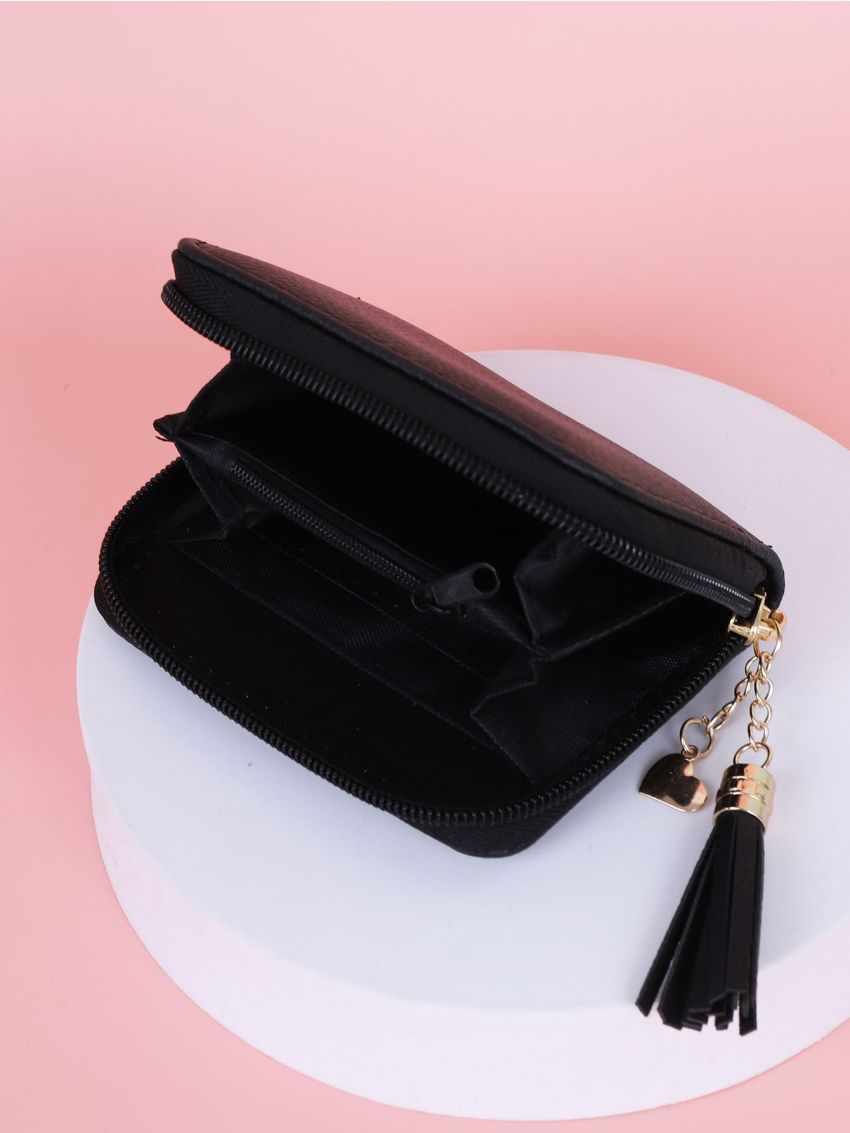 Tassel Decor Zipper Around Purse