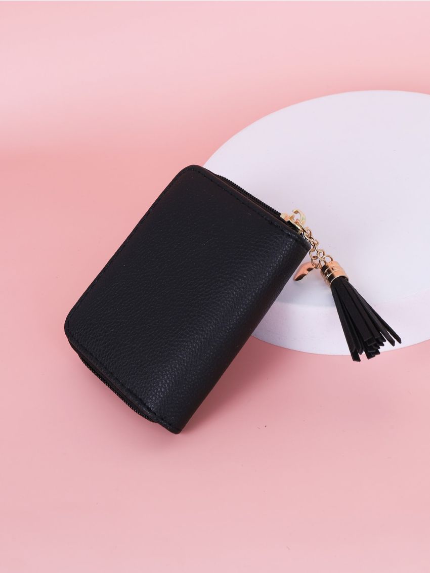 Tassel Decor Zipper Around Purse