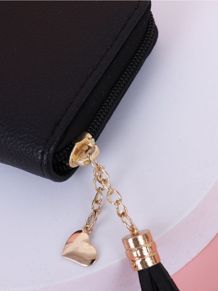 Tassel Decor Zipper Around Purse