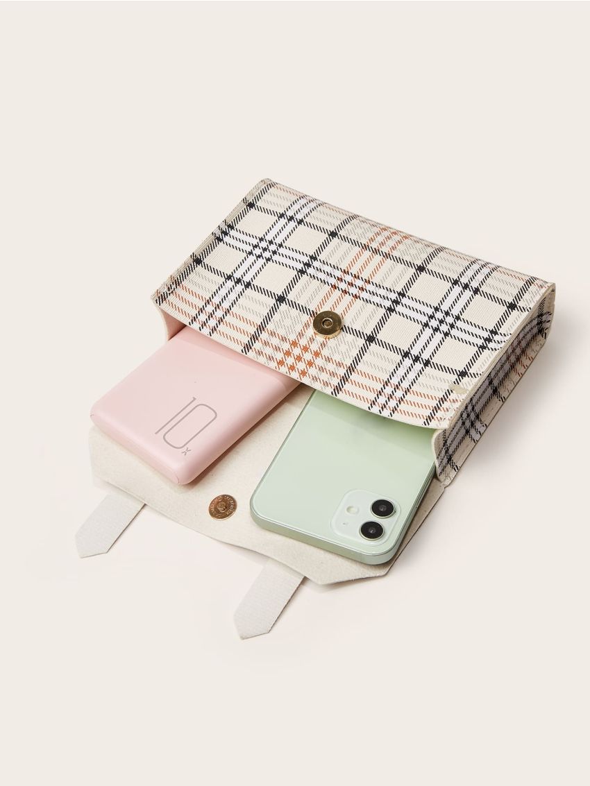 Mini Plaid Pattern Flap Satchel Bag