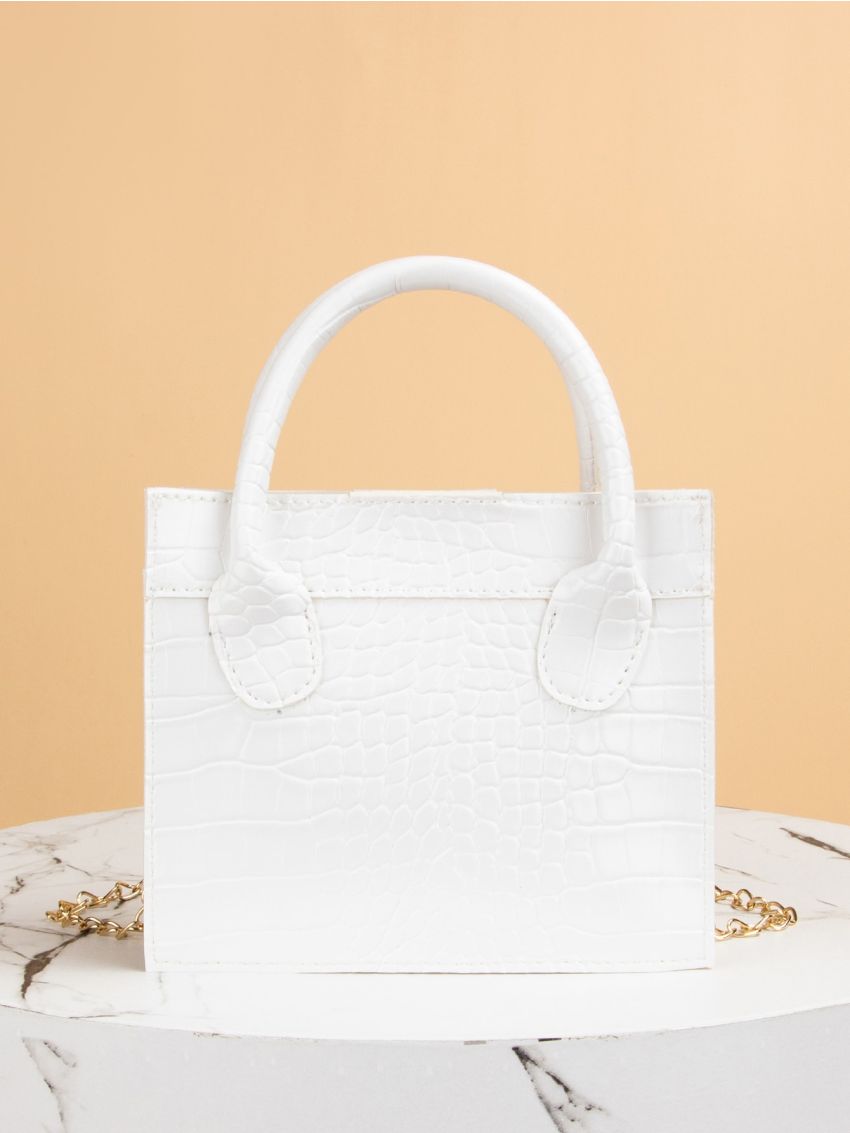 Mini Croc Embossed Chain Satchel Bag