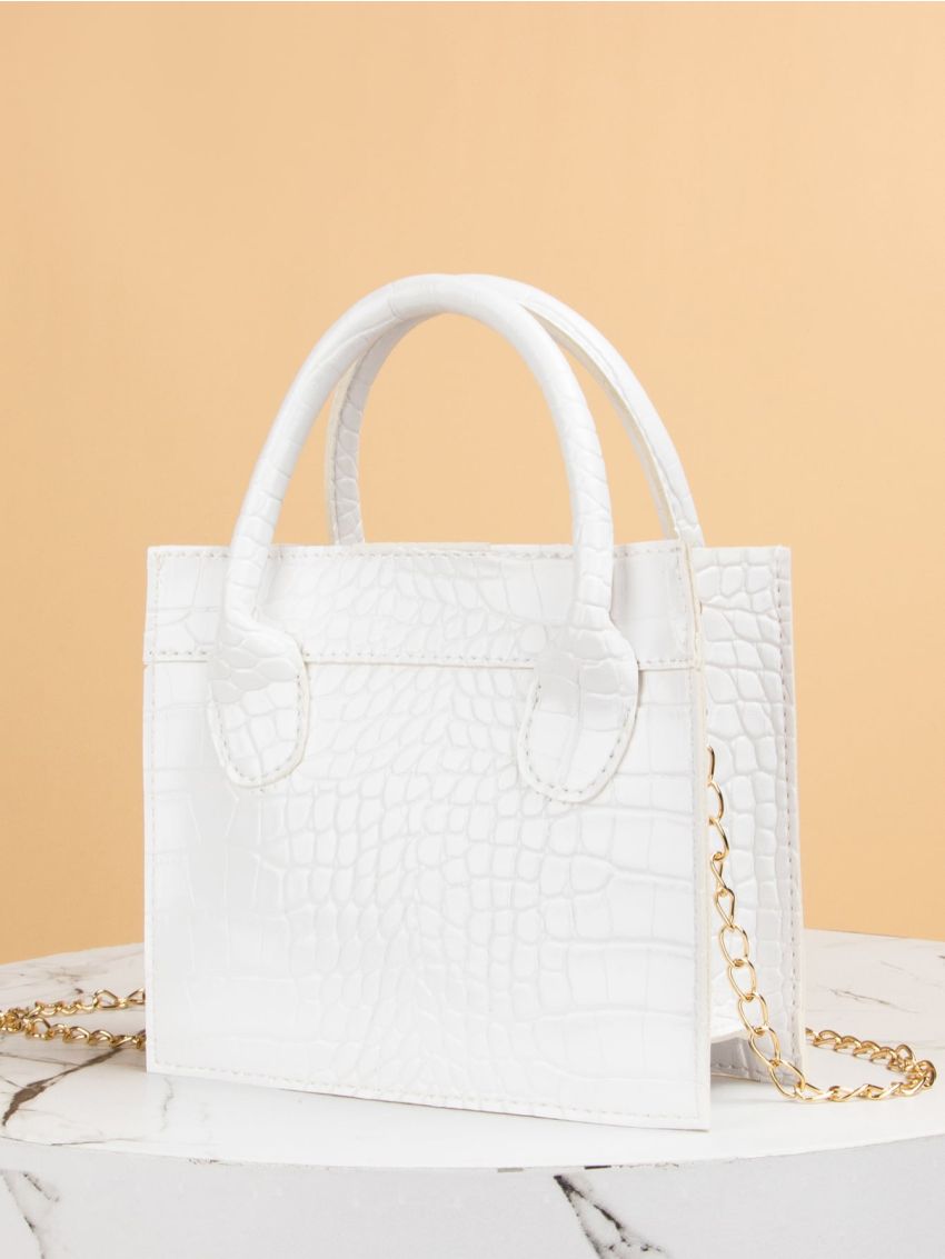 Mini Croc Embossed Chain Satchel Bag