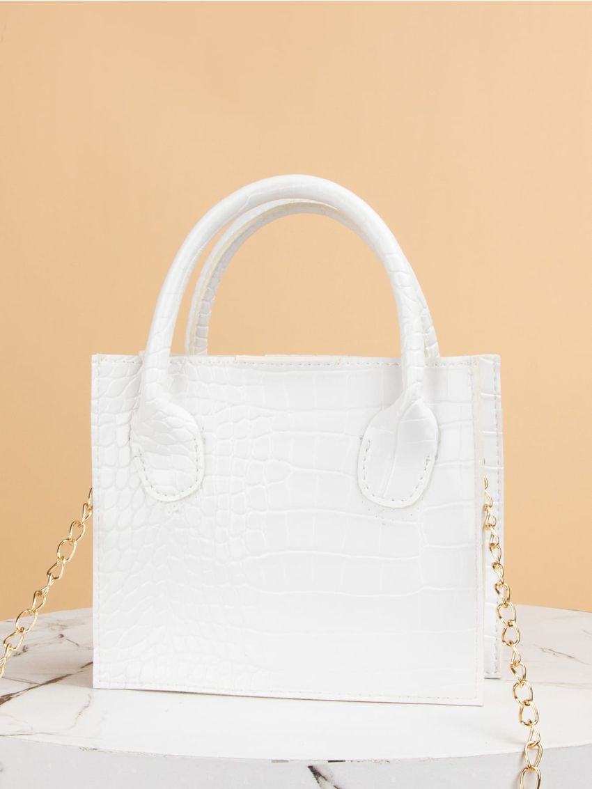 Mini Croc Embossed Chain Satchel Bag