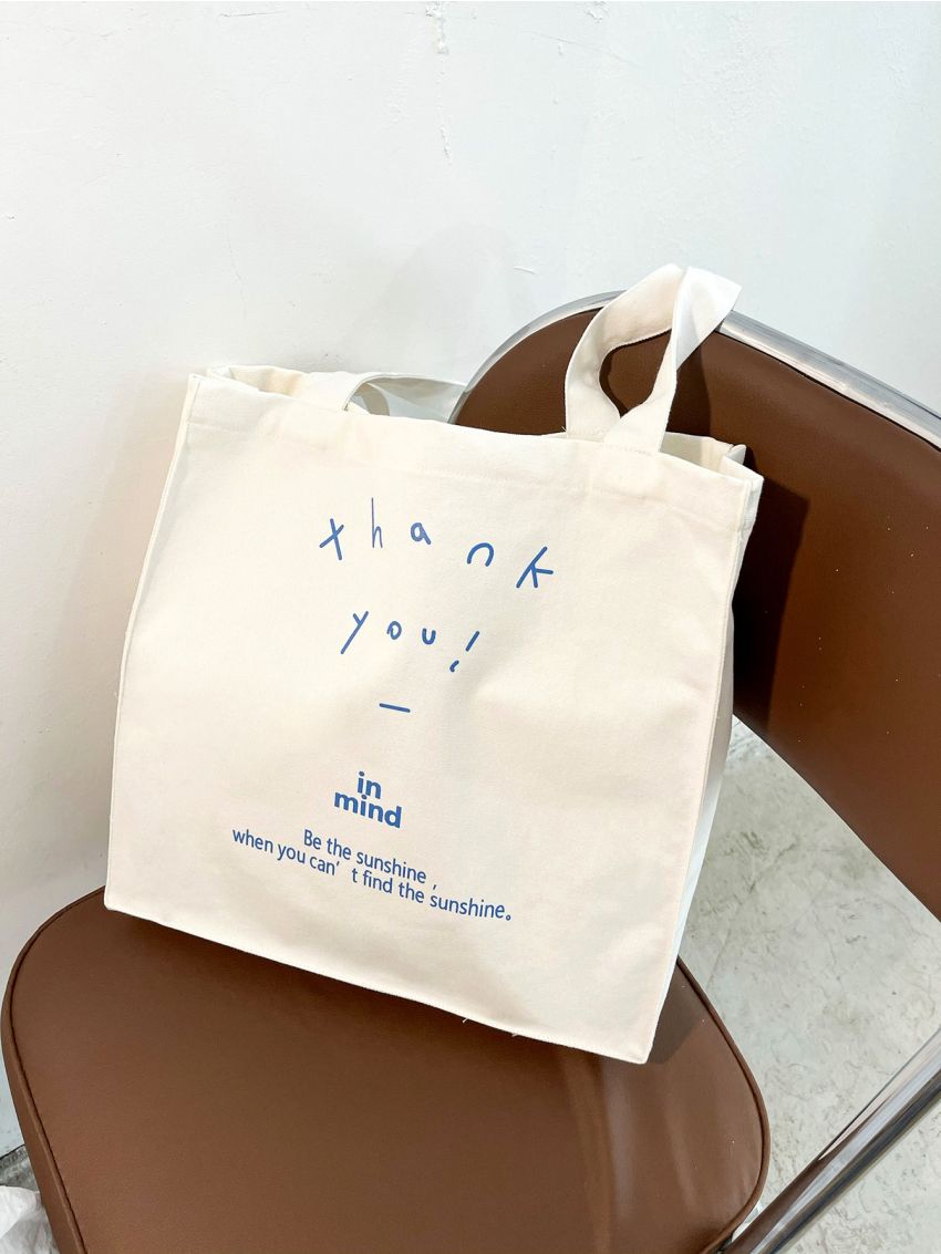 Letter Graphic Canvas Shopper Bag