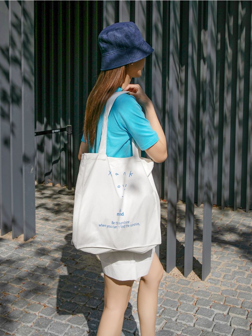 Letter Graphic Canvas Shopper Bag