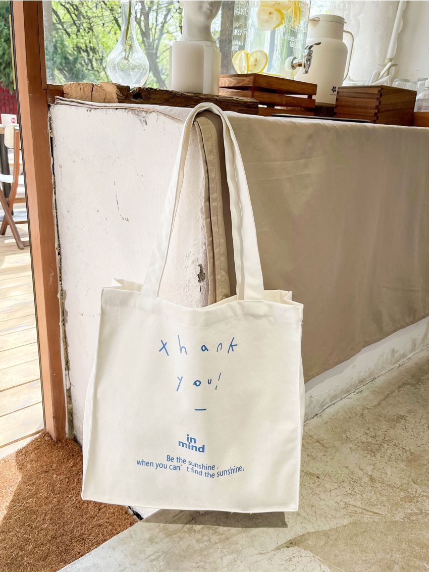 Letter Graphic Canvas Shopper Bag