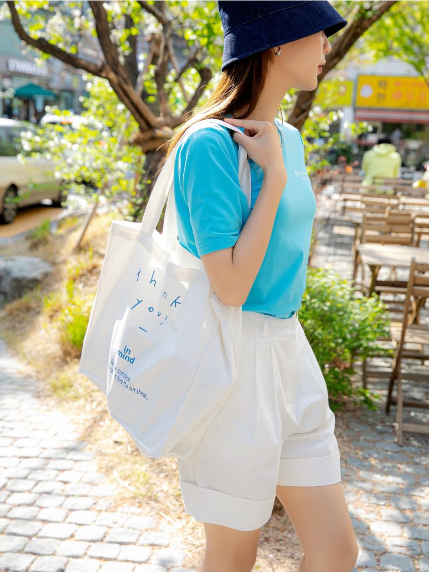 Letter Graphic Canvas Shopper Bag