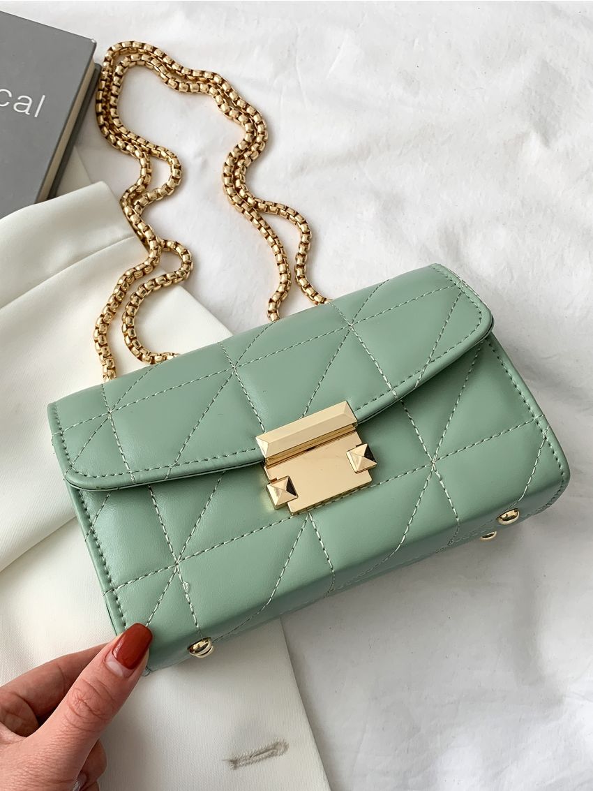 Mini Metal Lock Quilted Chain Shoulder Bag