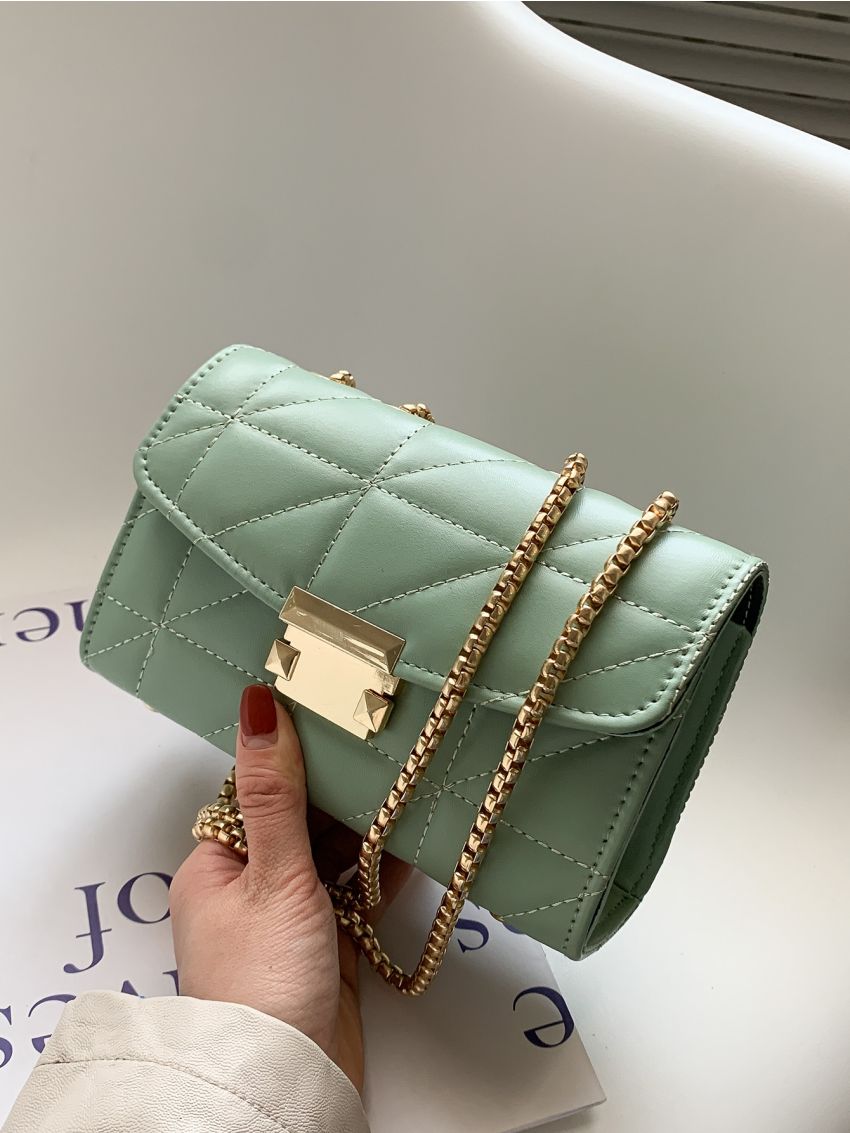 Mini Metal Lock Quilted Chain Shoulder Bag