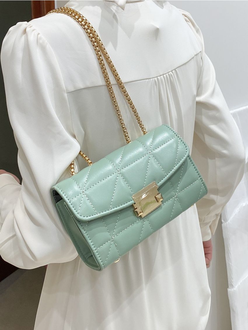 Mini Metal Lock Quilted Chain Shoulder Bag