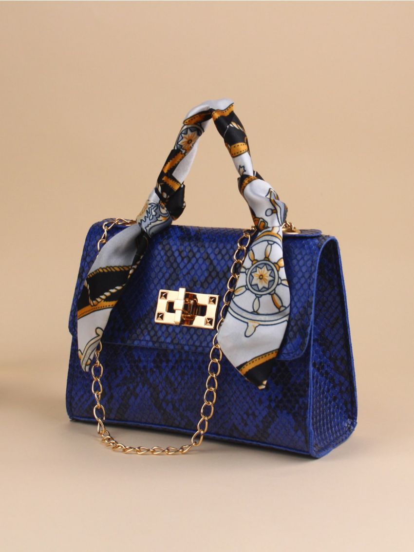 Mini Twilly Scarf Decor Snakeskin Print Chain Bag