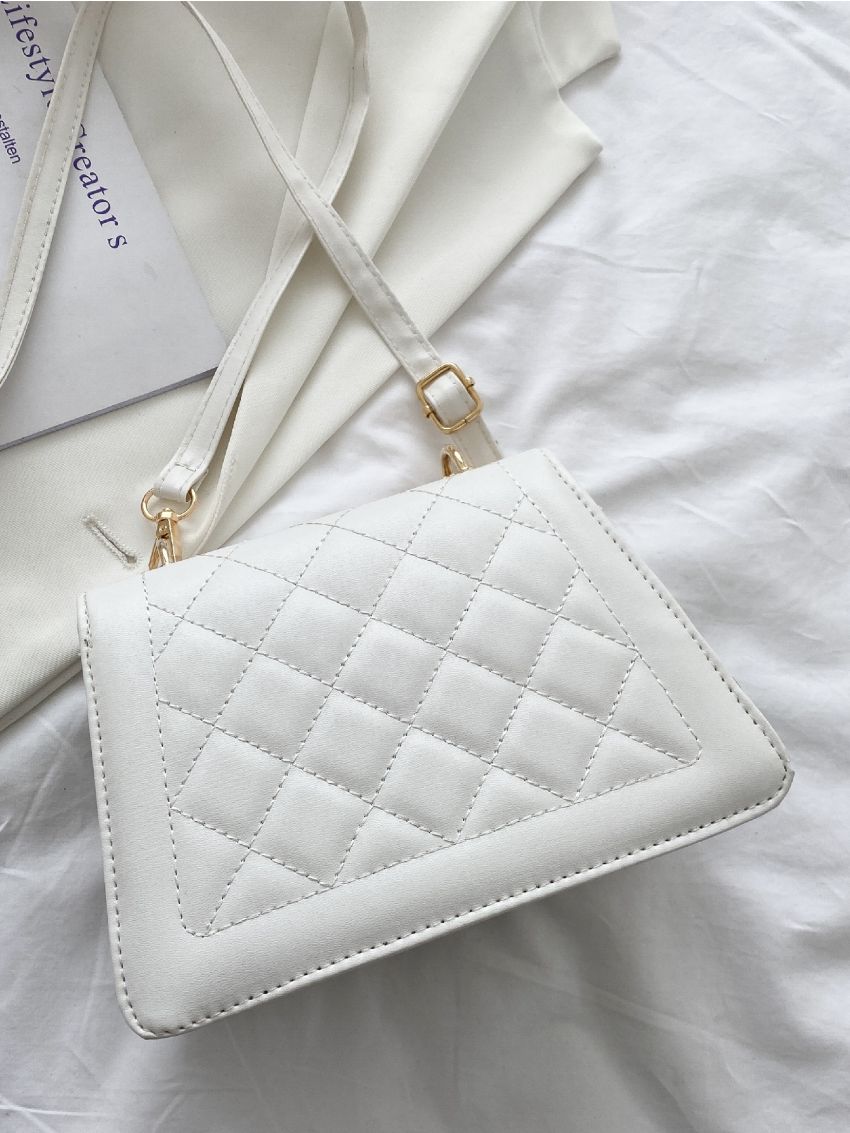 Mini Faux Pearl Decor Quilted Satchel Bag