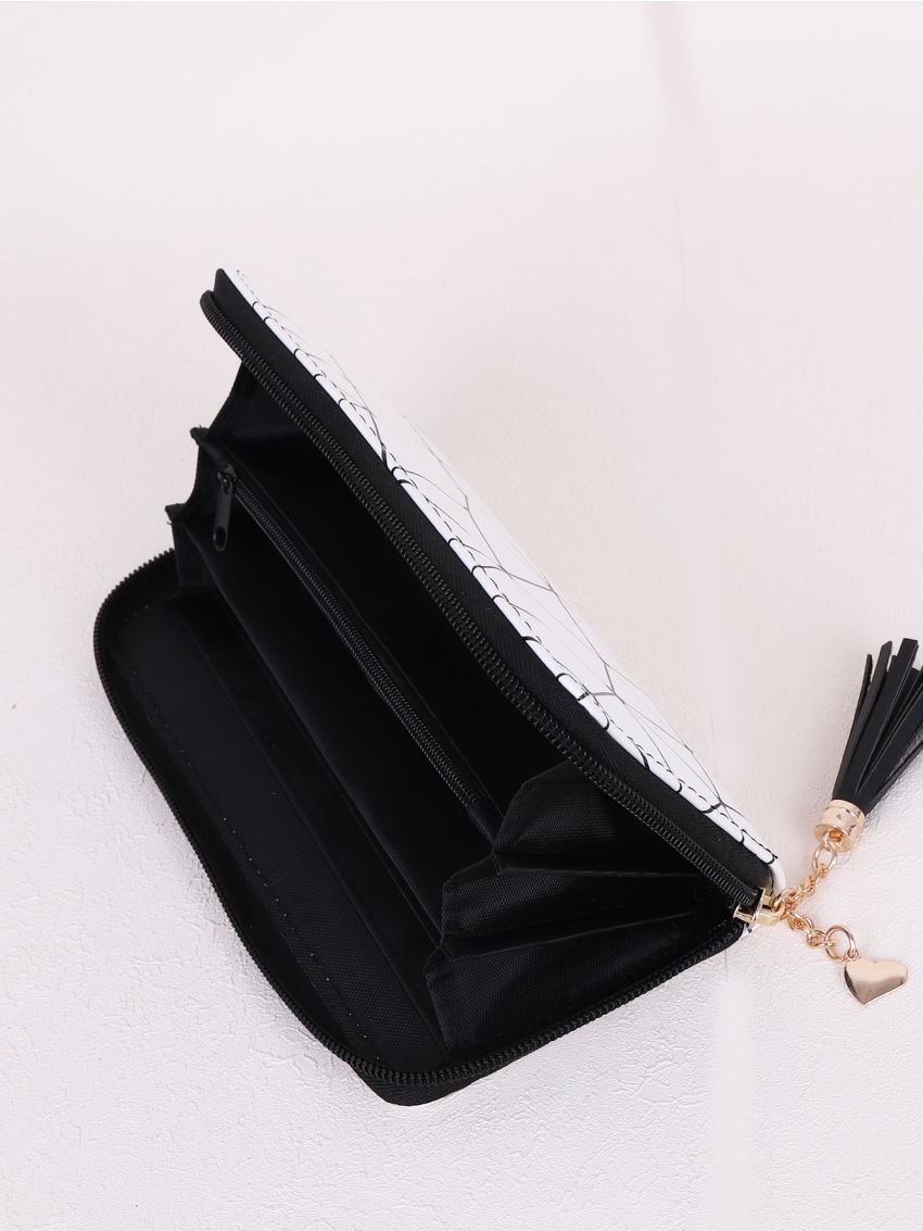 Tassel Charm Geometric Pattern Long Wallet
