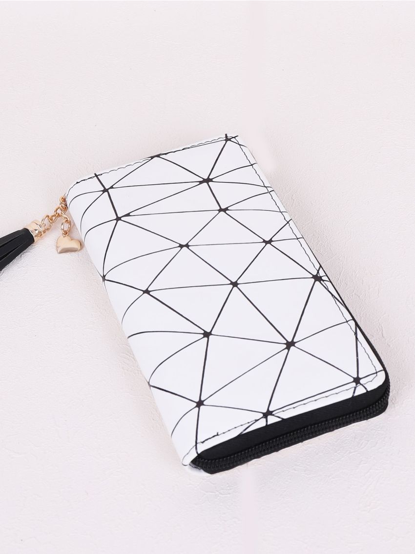Tassel Charm Geometric Pattern Long Wallet