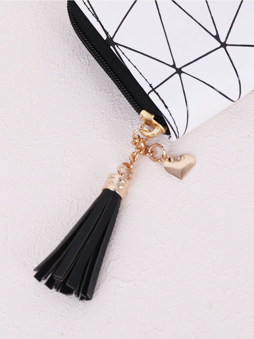 Tassel Charm Geometric Pattern Long Wallet
