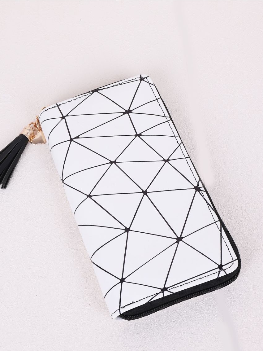 Tassel Charm Geometric Pattern Long Wallet